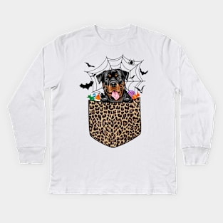 Cute Rottweiler Dog Lover Gift Leopard Rottweiler Halloween Kids Long Sleeve T-Shirt